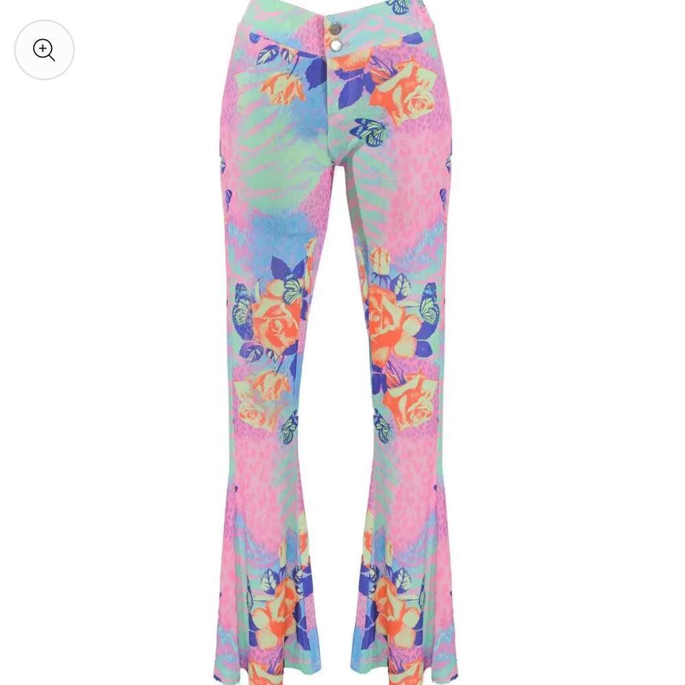 New Elsie & Fred Y2K flared pants Low rise bootcut colorful festival trouser XS